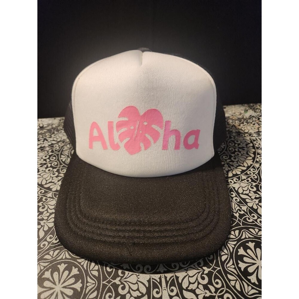 Hawaii Aloha Trucker Snapback Black & Pink Hat
